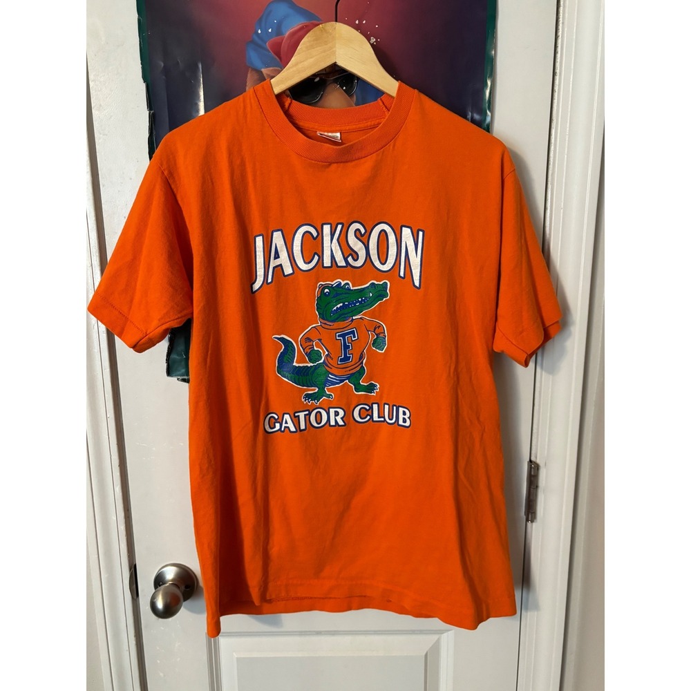 Vintage Jackson Gator Club T Shirt Mens Large Orange Single Stitch Florida USA